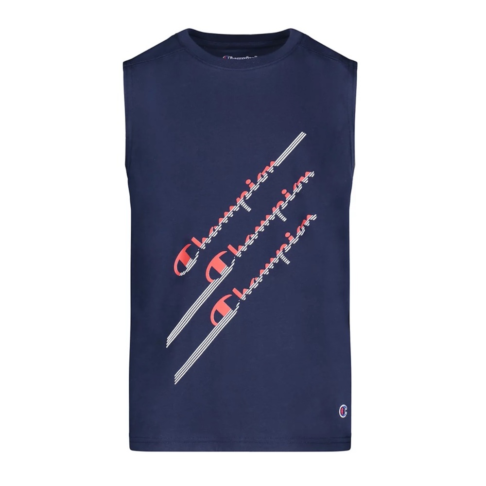 NWT-Boys Champion® Angled Script Muscle Tee-Color Navy